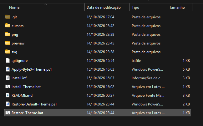 Arquivo Restore-Theme.bat para restaurar o cursor padrão do Windows