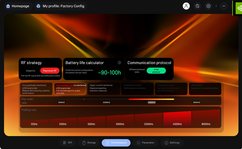 Configuração para jogos com 8.000 Hz de polling rate no software da Rapoo